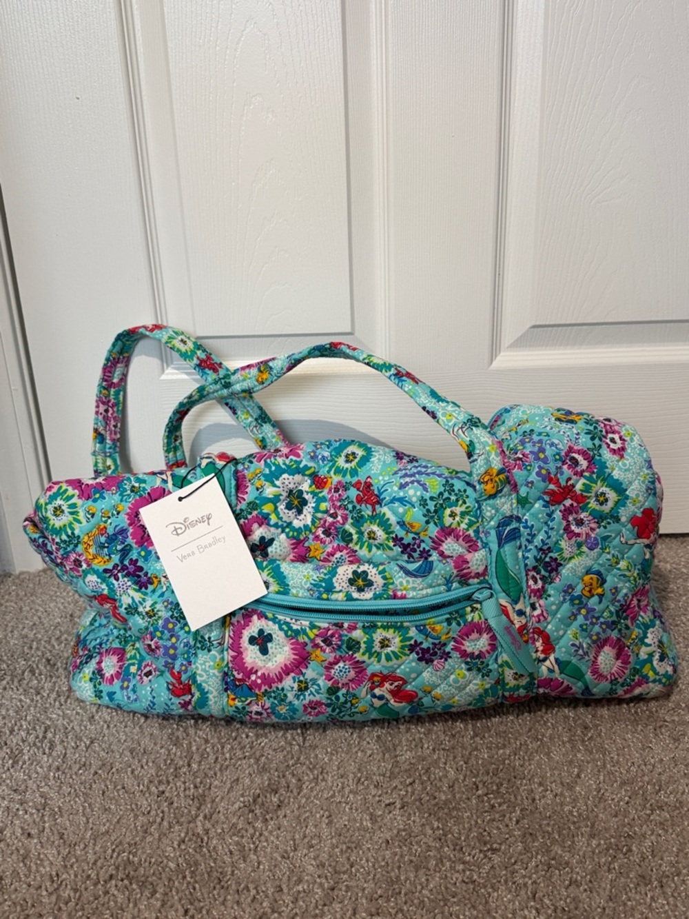 Disney Quilted Turquoise Floral Travel Duffle Bag